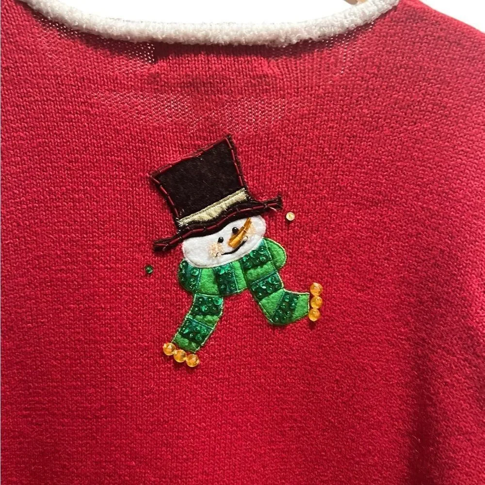 🎄 Heirloom Collectibles Christmas Snowman Cardigan Sweater – Women’s Small